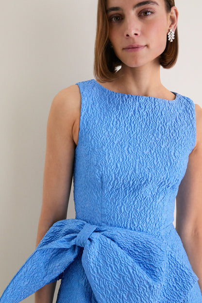 Blue Jacquard Briallen Bow Mini Dress