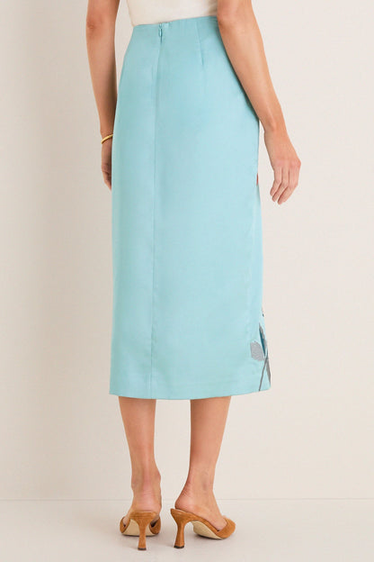 Cameo Blossom Embroidered Duchess Satin Germaine Midi Skirt