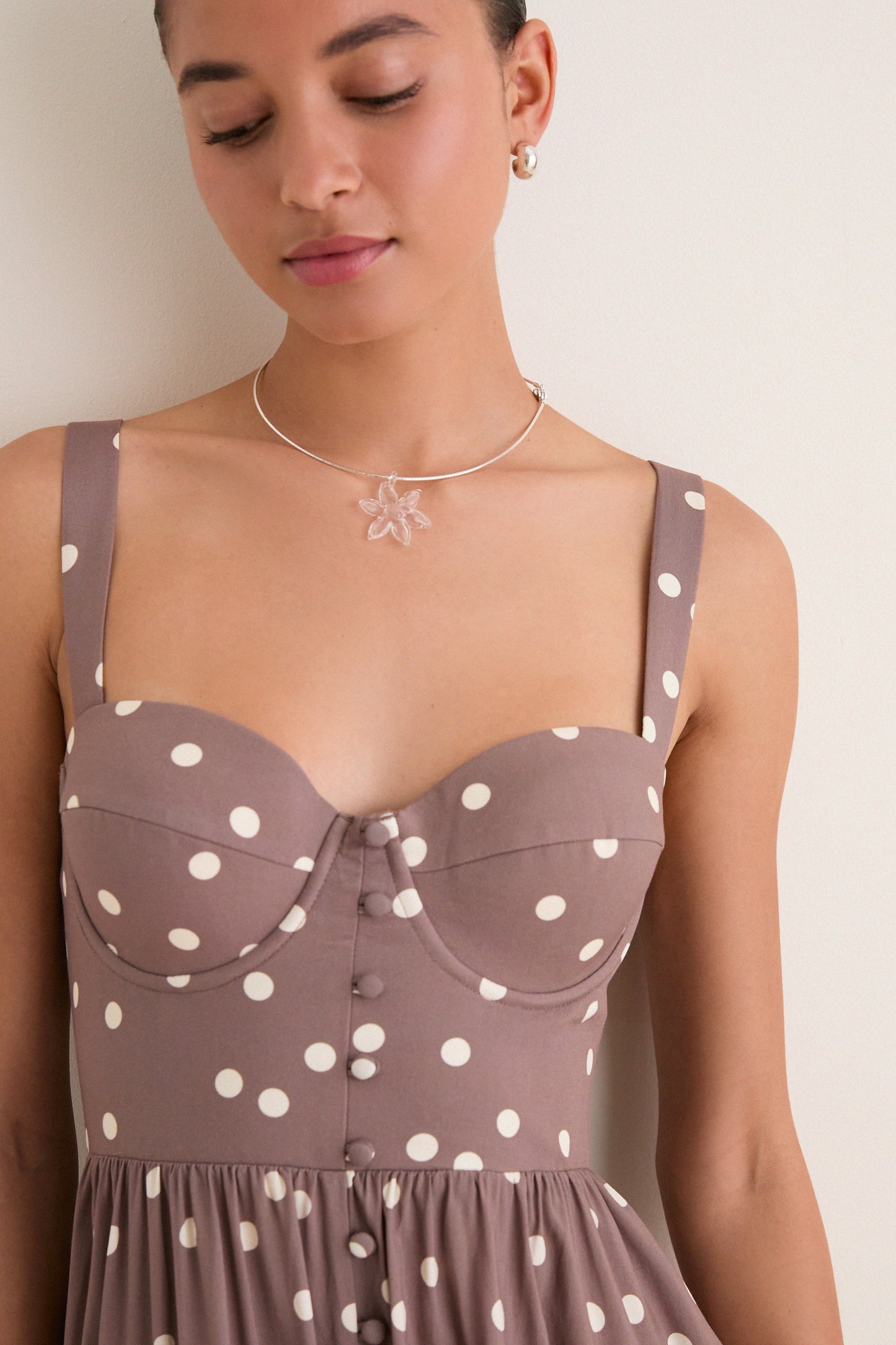 Cardamom and Ecru Polka Dot Rosette Maxi Dress