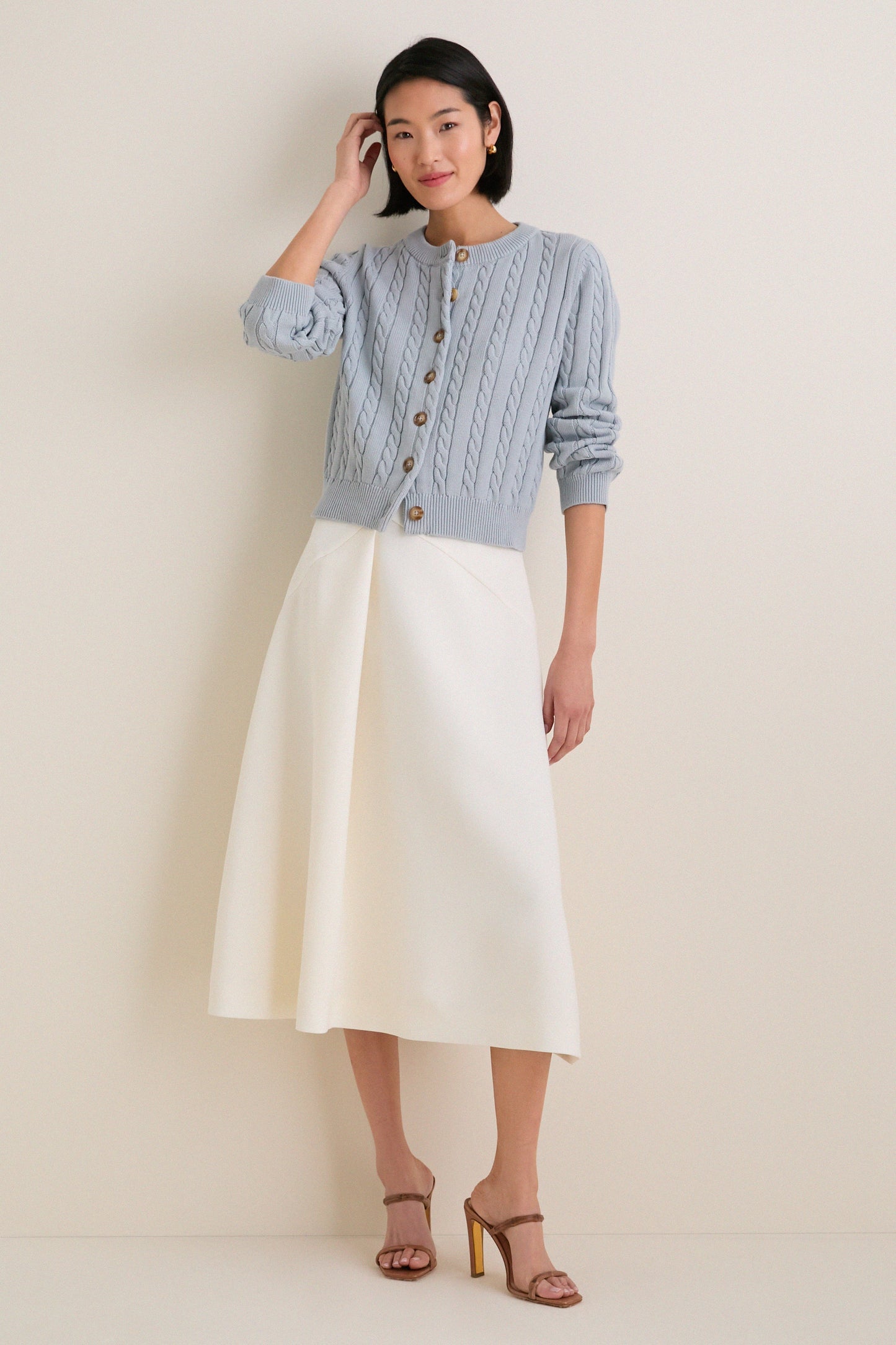 Blue Cotton Cable Draper Cardigan