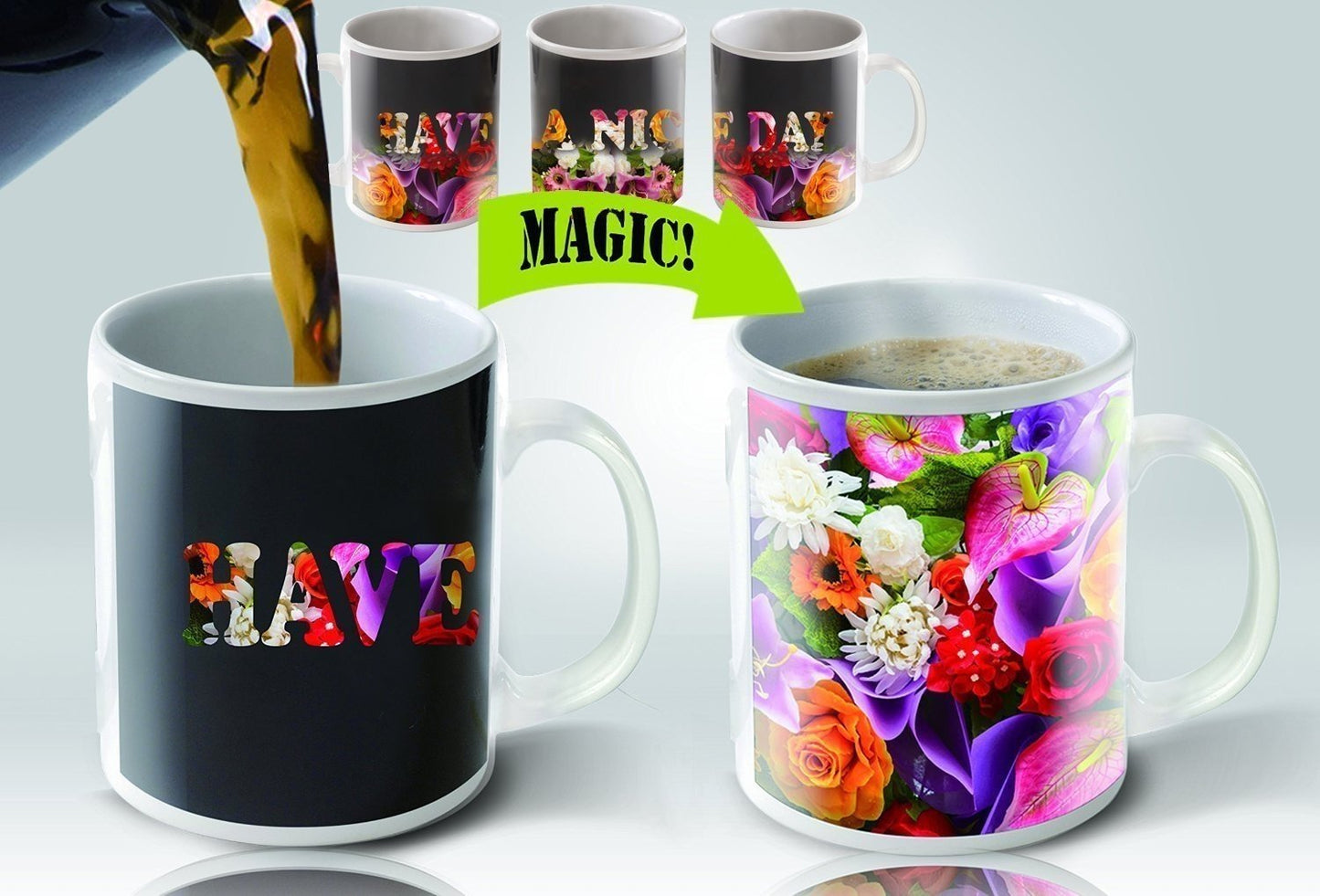 Cortunex - Magic Mug - Amazing Heat Sensitive Color Changing Coffee Mug Good Unique Gift Idea - Flowers Design - 11oz - 100% Ceramic Mug - Novelty Magic Coffee Tea Cup with Fun Gift Box