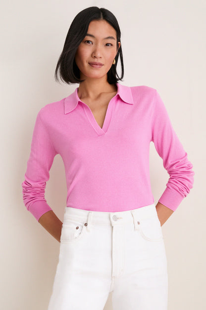 Carnation Pink Cashmere Silk Theo Polo