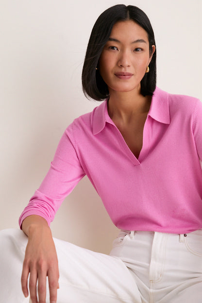 Carnation Pink Cashmere Silk Theo Polo
