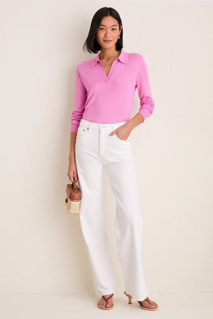 Carnation Pink Cashmere Silk Theo Polo