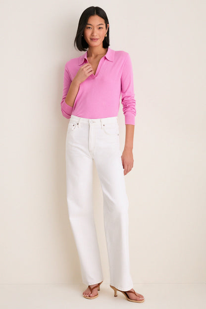 Carnation Pink Cashmere Silk Theo Polo