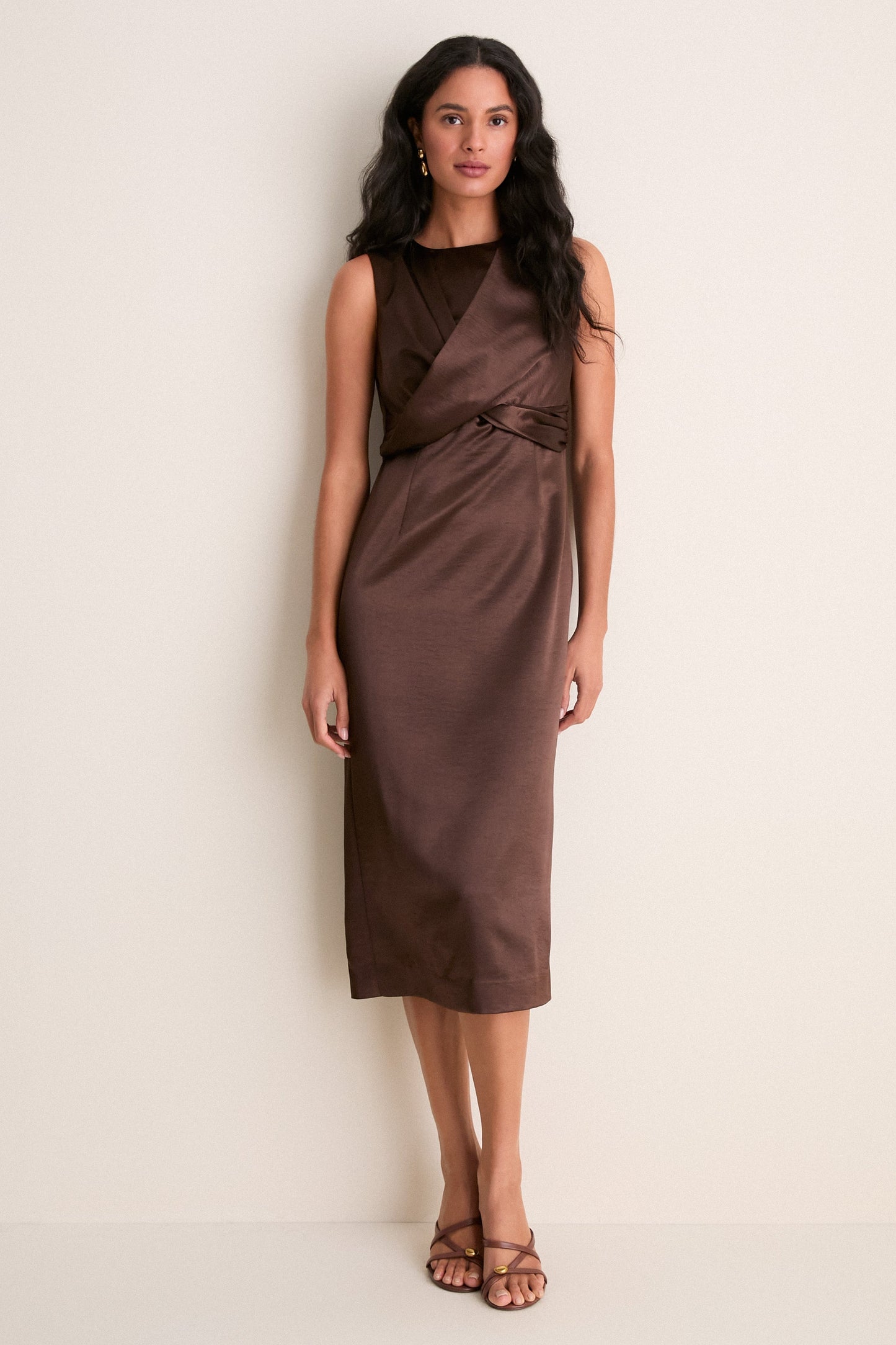 Cappuccino Satin Celeste Midi Dress