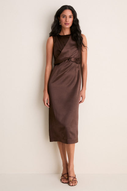 Cappuccino Satin Celeste Midi Dress