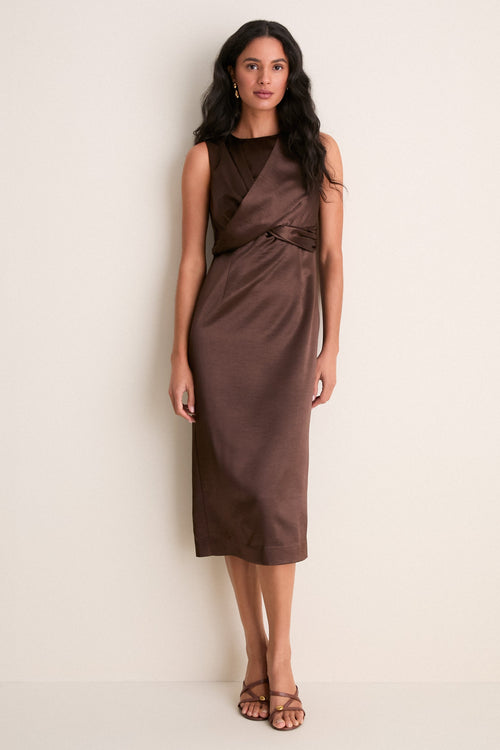Cappuccino Satin Celeste Midi Dress