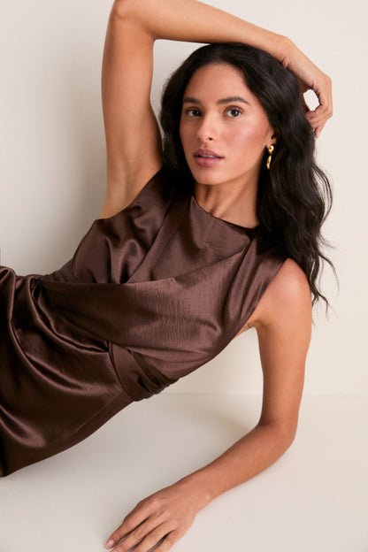 Cappuccino Satin Celeste Midi Dress