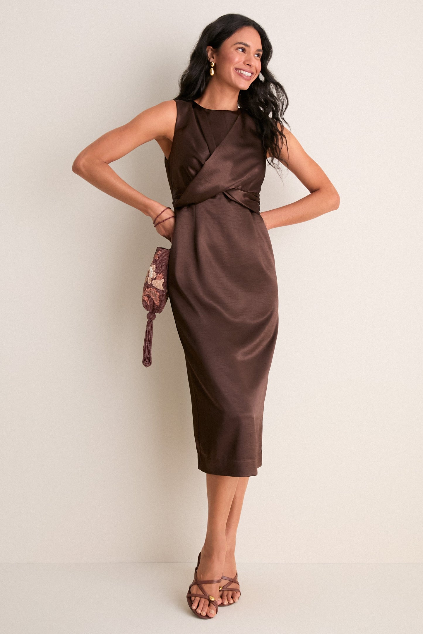 Cappuccino Satin Celeste Midi Dress