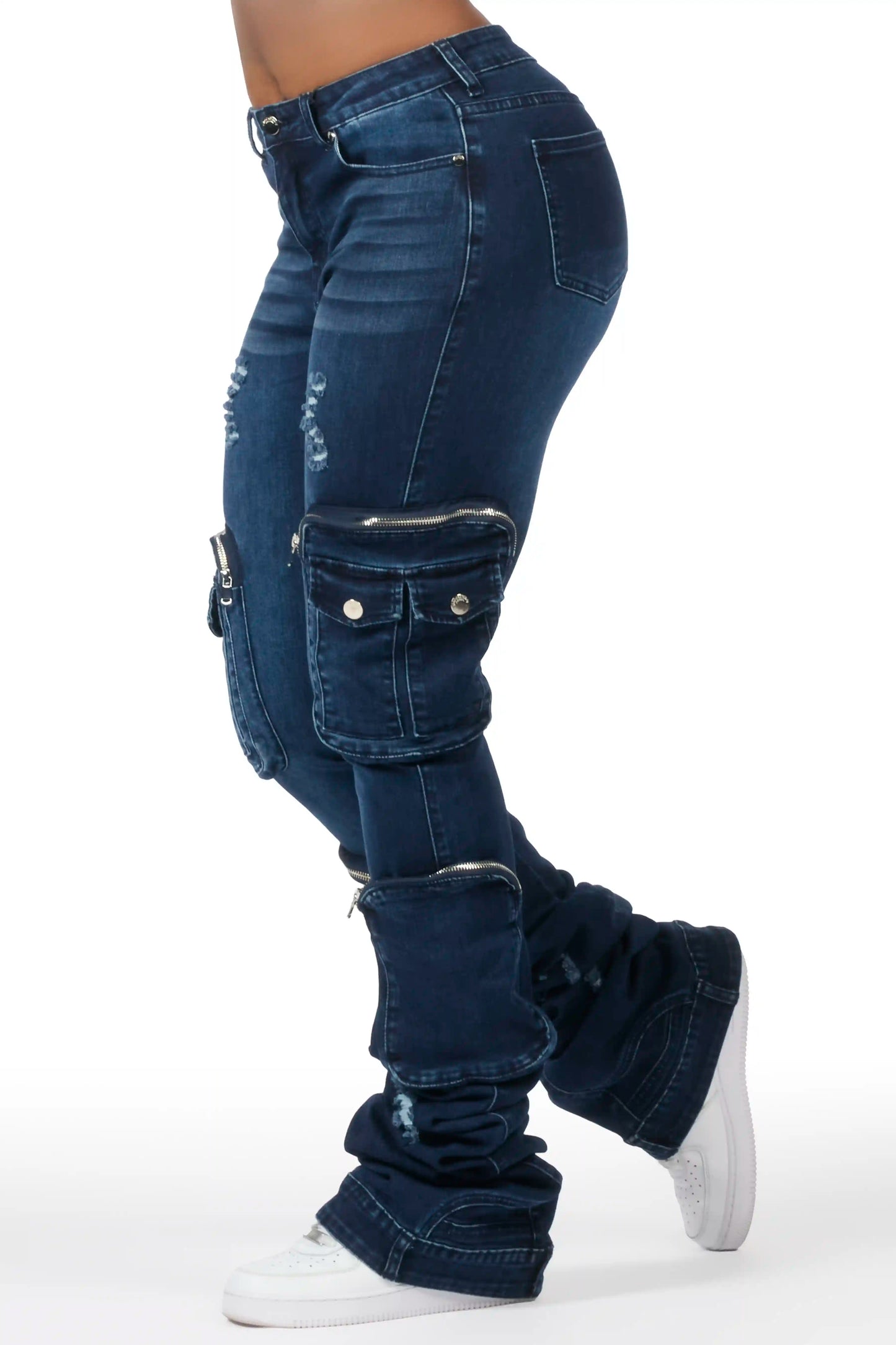 Alisson Dark Wash Cargo Super Stacked Jean