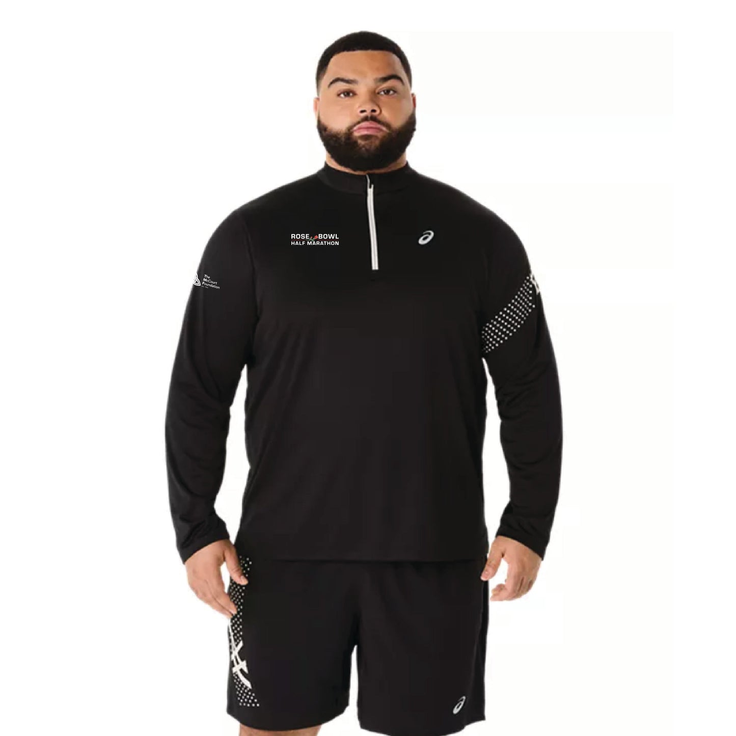 2026 Rose Bowl Half Marathon - ASICS Men's Icon Long Sleeve 1/2 Zip Black (2011D459) (RB26-05)