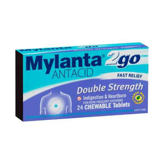 2Go Antacid Double Strength Chewable Tablets Lemon Mint