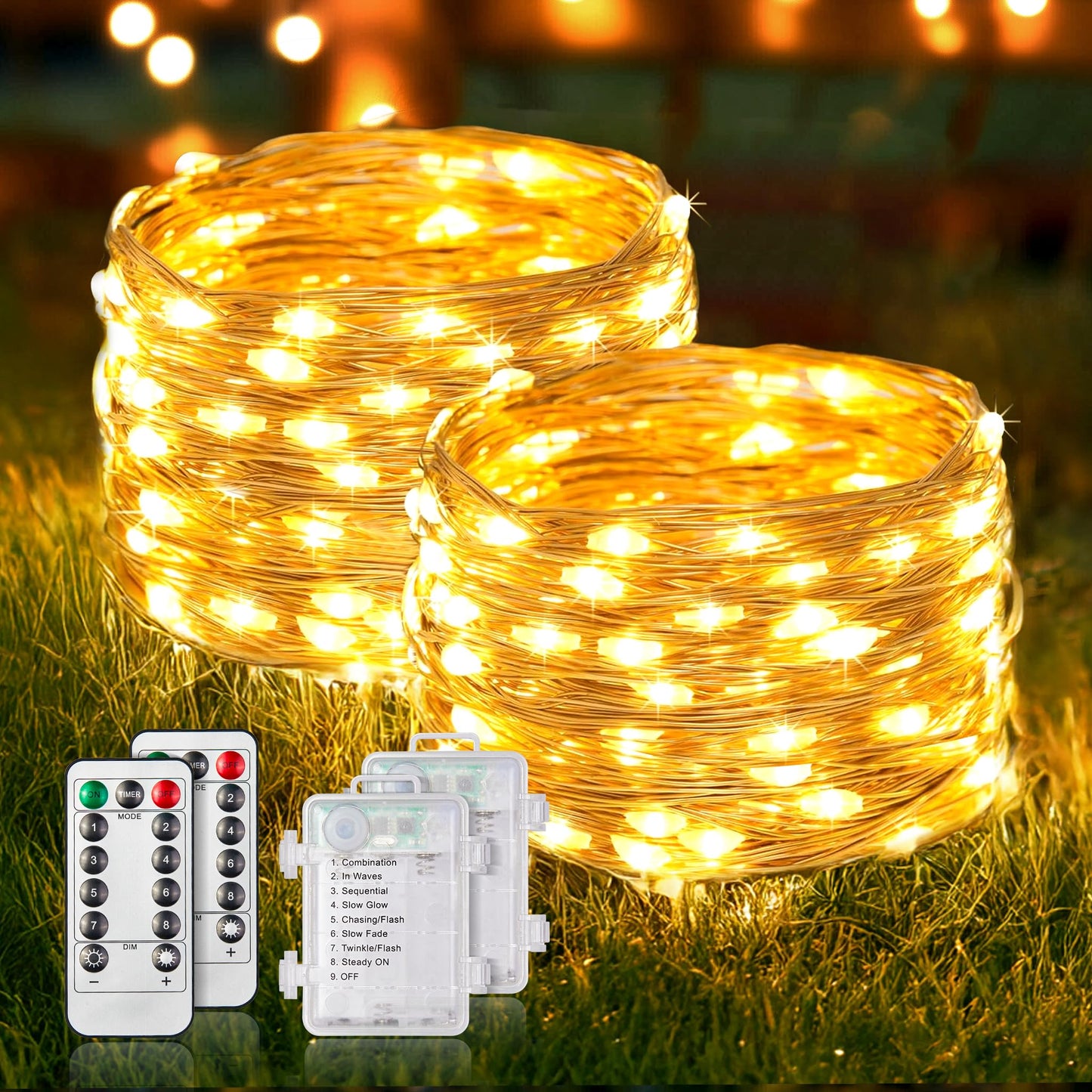 33ft 100 LED Fairy Lights Battery Operated with Remote HALHSAP Battery Powered String Lights Waterproof Twinkle Fairy Lights for Bedroom DIY Party Wedding Indoor Outdoor Christmas Decorations 2 PACK