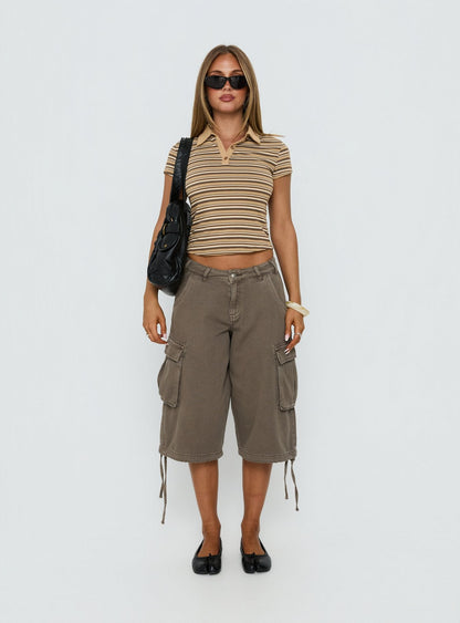 Sylvanna Collared Top Beige Stripe