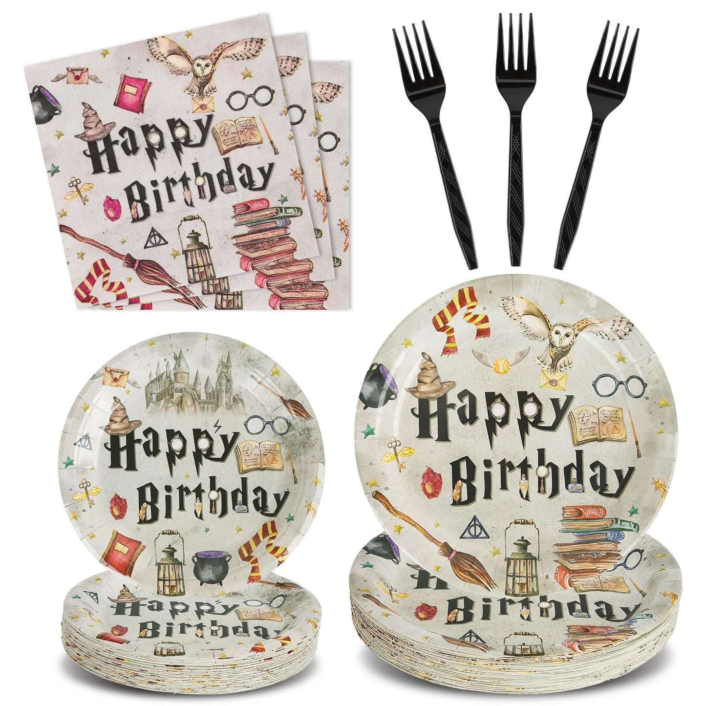 BORAENDEY 200PCS Magical Wizard Party Supplies Serve 50Magical Theme Party Paper PlatesNapkinsAnd Forks Kit for Birthday Party Baby Shower Party Decorations