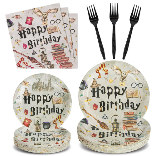 BORAENDEY 200PCS Magical Wizard Party Supplies Serve 50Magical Theme Party Paper PlatesNapkinsAnd Forks Kit for Birthday Party Baby Shower Party Decorations