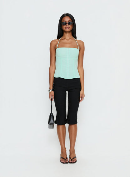 Delamere Tie Neck Top Aqua