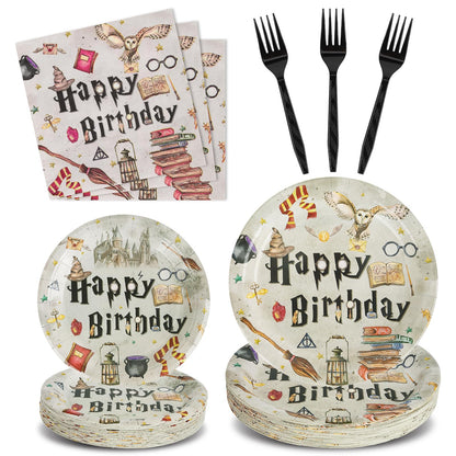 BORAENDEY 200PCS Magical Wizard Party Supplies Serve 50Magical Theme Party Paper PlatesNapkinsAnd Forks Kit for Birthday Party Baby Shower Party Decorations