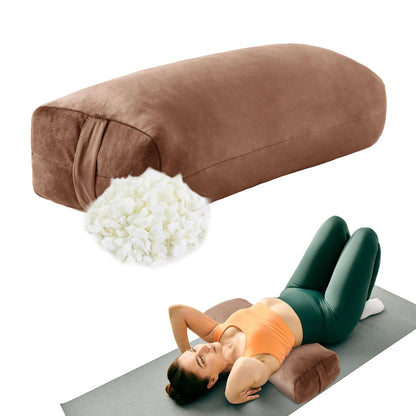 HOMBYS Shredded Foam Yoga Bolster Pillow for Restorative Yoga & Meditation Versatile Rectangular Yoga Support Pillow Premium Meditation Cushion with Washable Velvet Cover& Carry Handle (Coffee Color)