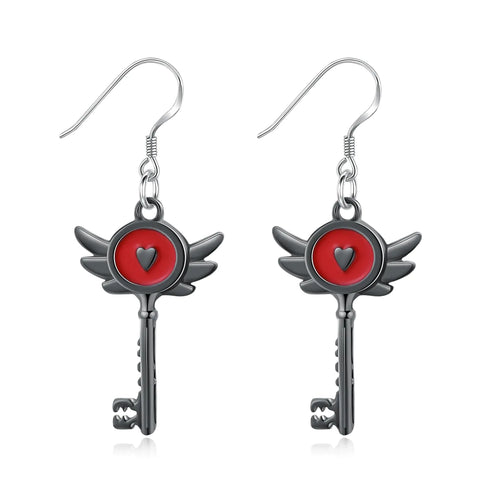 Hazbin Necklace Earrings Hazbin Merch Inspired Jewelry Heart Wing Key Necklace Earrings for Women Men Costume Cosplay (Style 3)