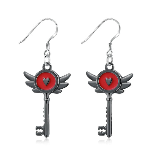 Hazbin Necklace Earrings Hazbin Merch Inspired Jewelry Heart Wing Key Necklace Earrings for Women Men Costume Cosplay (Style 3)
