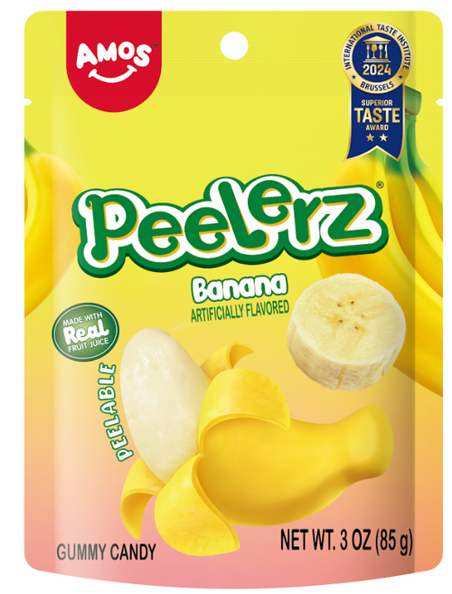 Amos Peelerz Banana Gummy Candy - 3 OZ 48 Pack