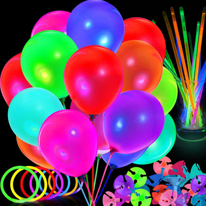 50 PCS UV Neon Balloons & 50 PCS Glow Sticks & 50 PCS Balloon Stick Holders for Glow in the Dark Birthday Decoration Wedding Glow Party Supplies Black Light Reactive Fluorescent Balloons (150)