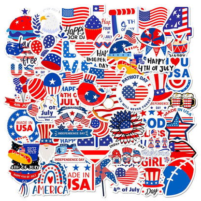 Independence Day Stickers 4th of July Stickers Patriotic Stickers American Flag Stickers for Laptop Skateboards Water Cup - 50Pcs