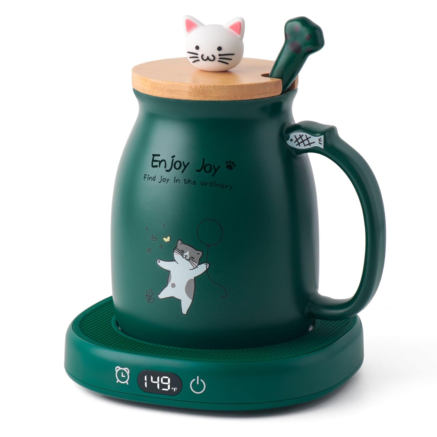 Bsigo Coffee Mug Warmer & Cute Cat Mug Set Candle Mug Warmer for Home & Office Electric Smart Coffee Warmer for Desk Beverage Tea Coffee Cup Warmer with 3-Temp Settings 8H Auto Shut Off Green