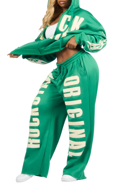 Ashira Green Baggy Fit Zip Up Track Set