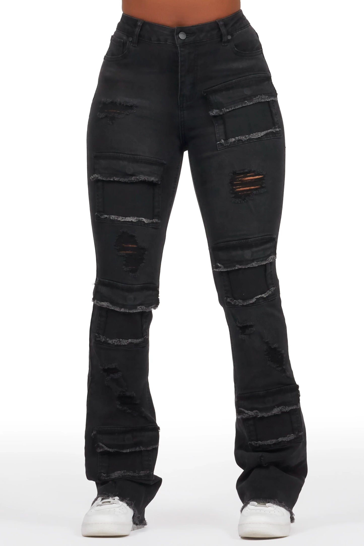 Antione Jet Black Stacked Flare Jean