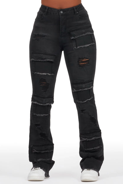 Antione Jet Black Stacked Flare Jean