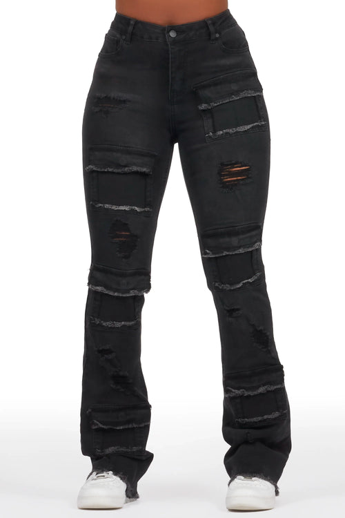 Antione Jet Black Stacked Flare Jean