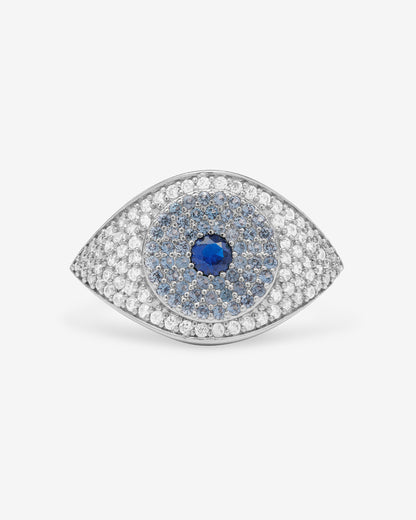 Blue Evil Eye Ring - Silver|White Diamondettes