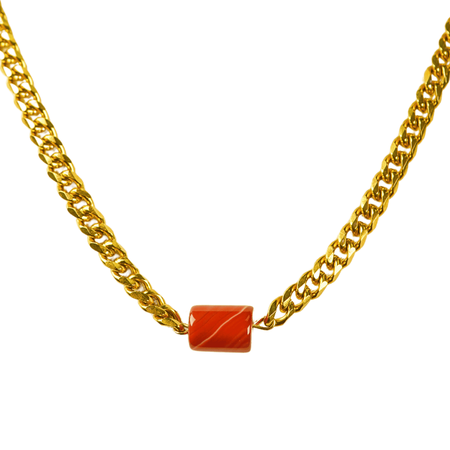 Carnelian Barrel with Gold Link Chain Necklace