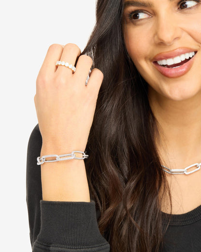Carrie Pavé Chain Link Bracelet 8mm - Silver|White Diamondettes