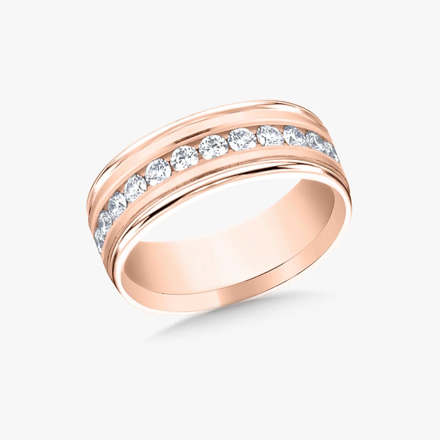 Channel Set Diamond Wedding Band 8mm