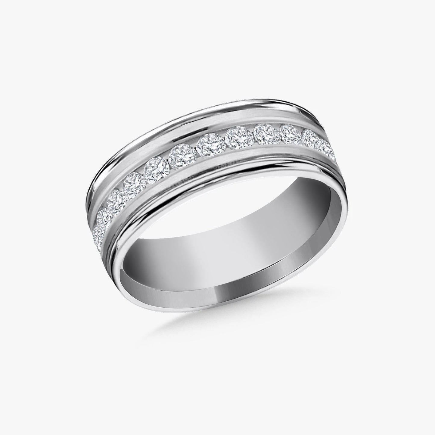 Channel Set Diamond Wedding Band 8mm