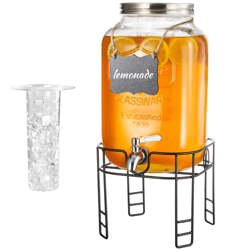 2 Gallon Beverage Dispensers with Stand Drink Dispensers for Parties Glass Water Jug Dispenser with 18/8 Stainless Steel Spigot Great for Party Wedding Picnic BBQ