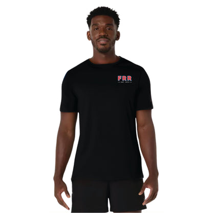 ASICS Falmouth Road Race 2026 - ASICS Men's PR Poly Cotton Short Sleeve Tee Black (2011D028) (FRR26-05 LC, FRR26-04 Back)