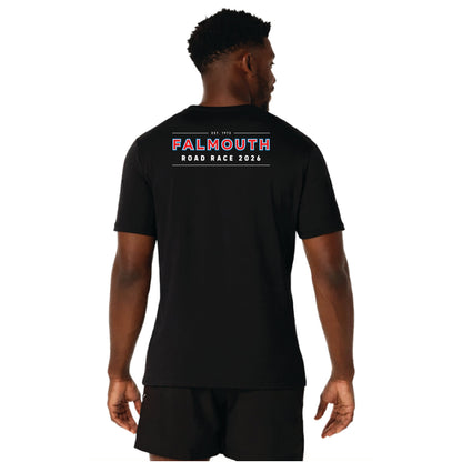 ASICS Falmouth Road Race 2026 - ASICS Men's PR Poly Cotton Short Sleeve Tee Black (2011D028) (FRR26-05 LC, FRR26-04 Back)