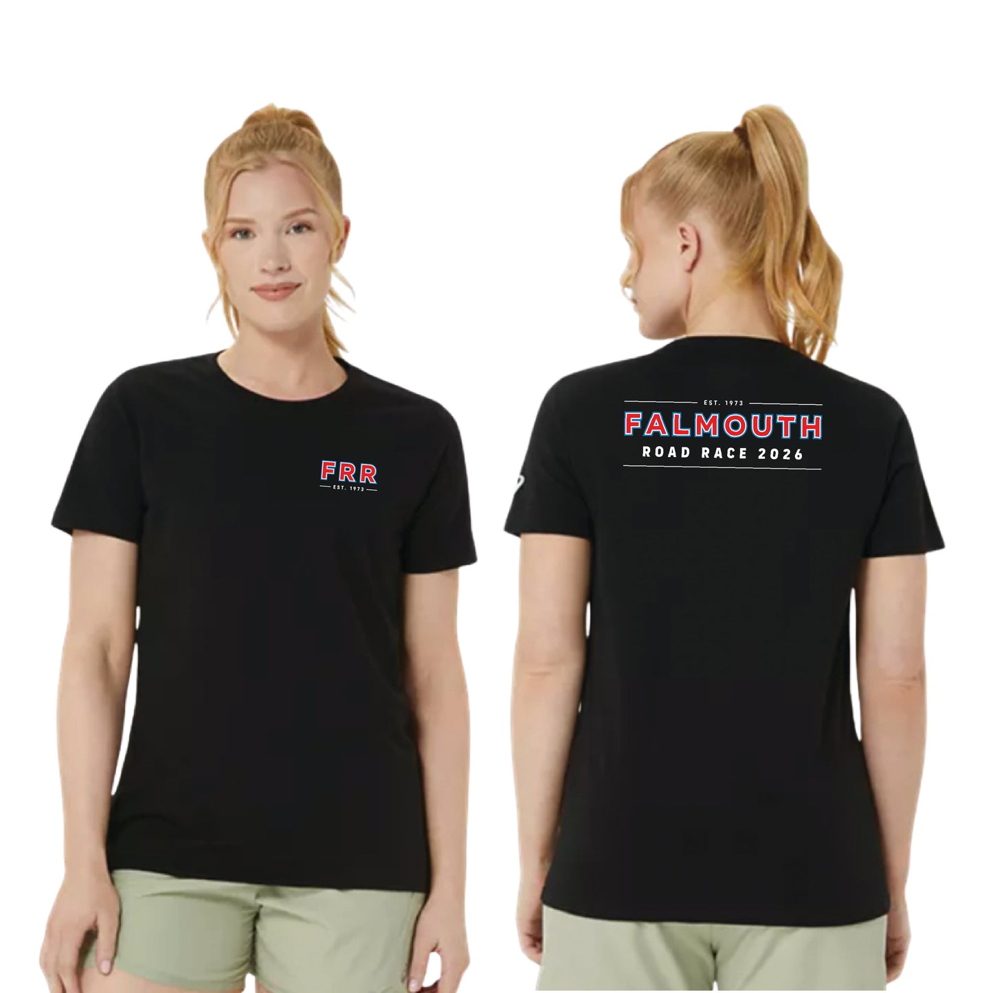 ASICS Falmouth Road Race 2026 - ASICS Women's PR Poly Cotton Short Sleeve Tee Black (2012D014) (FRR26-05 LC, FRR26-04 Back)