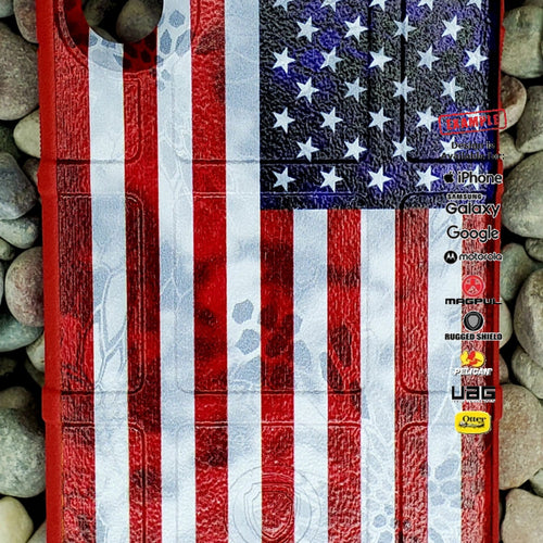 CLEARANCE - Custom Printed Apple iPhone X/Xs Kryptek USA Flag Design on Red Rugged Shield Case