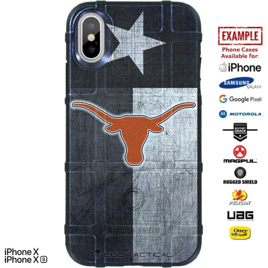 Weathered Subdued Texas State Flag Orange Longhorn Custom Printed Case Design for Apple, Samsung, Google & Motorola Phone Models