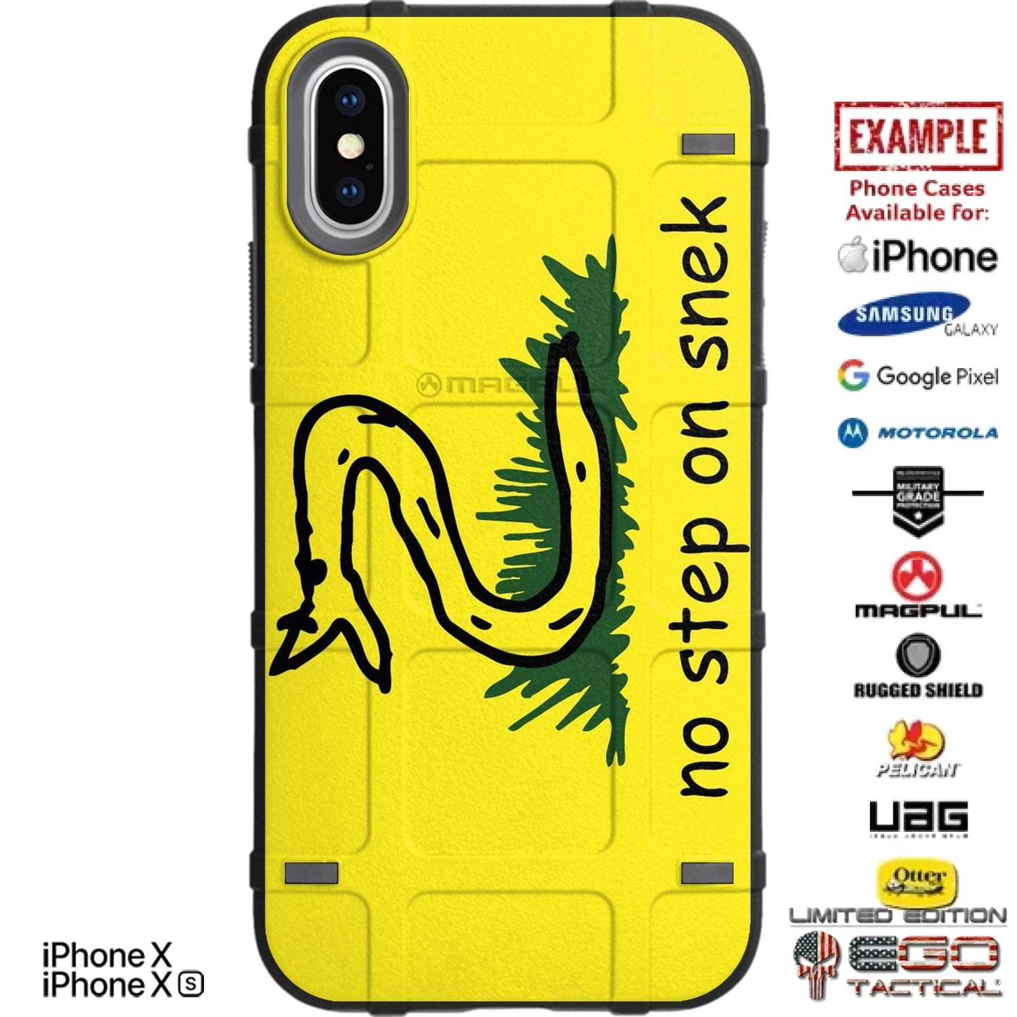 NO STEP ON SNEK / Don't Tread on Me Parity, Yellow Gadsden Flag Custom Printed Case Design for Apple, Samsung, Google & Motorola Phone Models