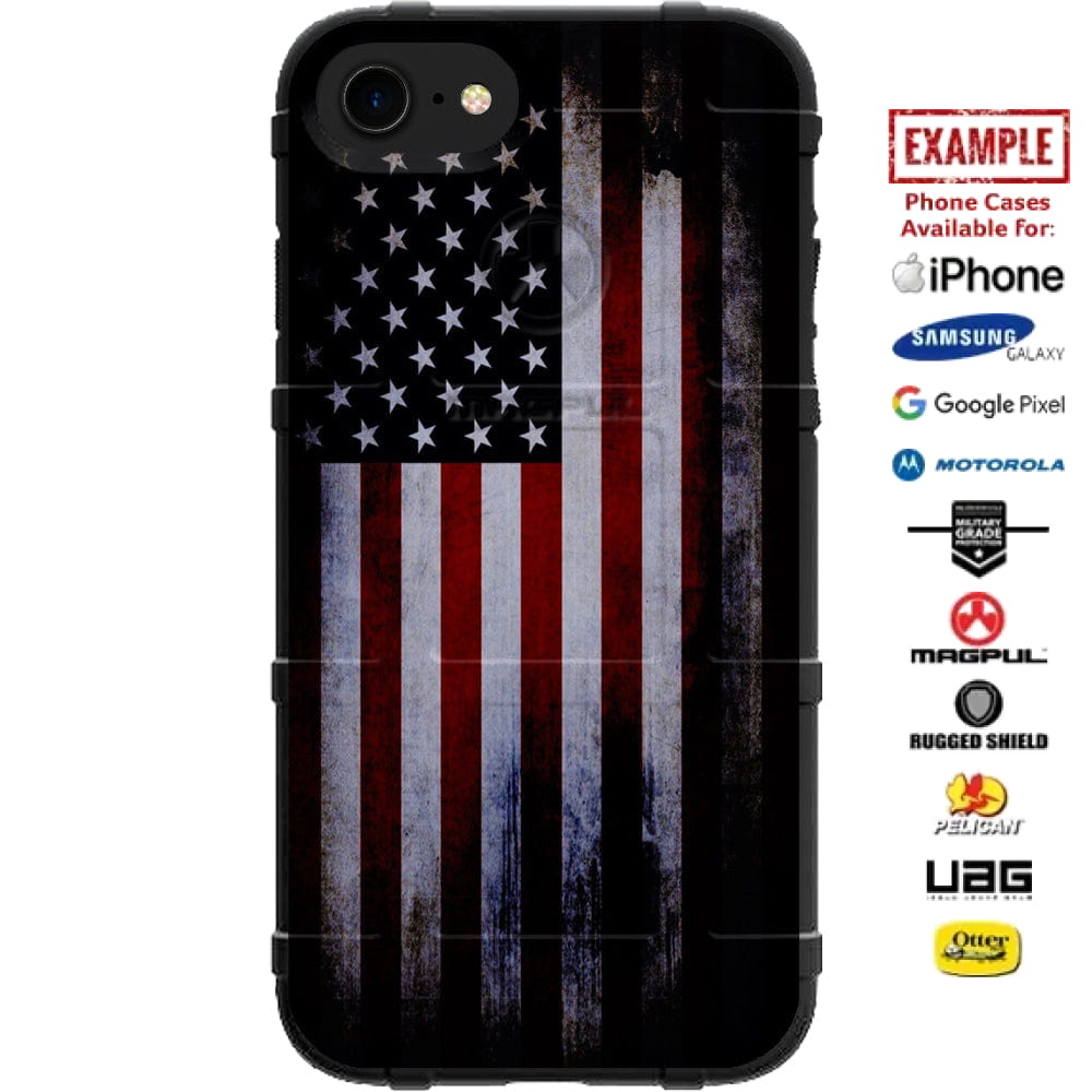 US American Flag Tattered Reversed Custom Printed Case Design for Apple, Samsung, Google & Motorola Phone Models