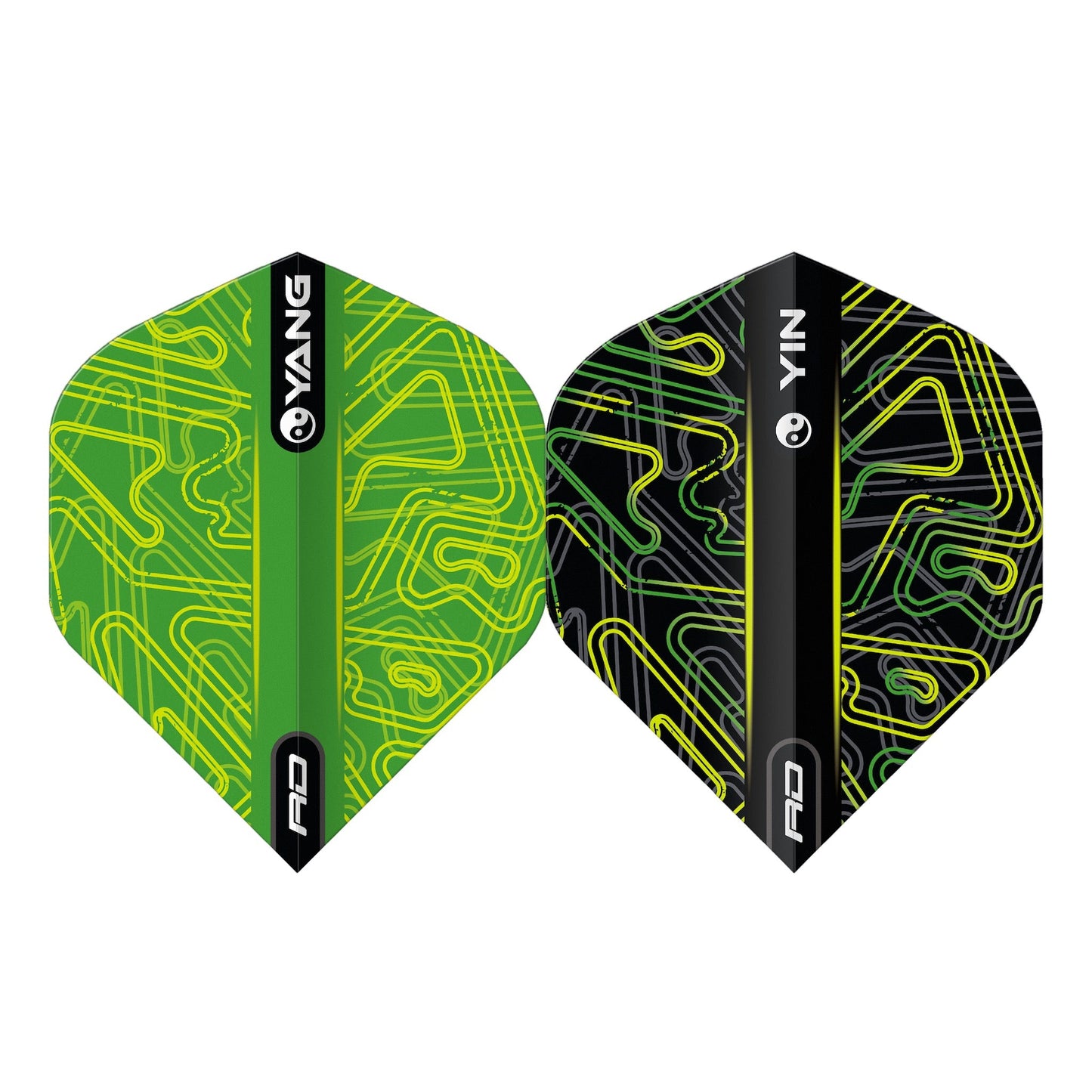 RED DRAGON - Yellow and Green Yin Yang Dart Flights - Standard Shape
