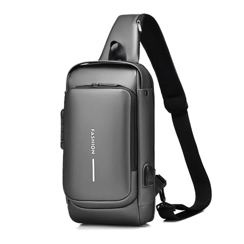 FANDARE Anti-theft Sling Bag Business Men Bag Chest Crossbody bags with USB Charging Port Waterproof Small Backpack for Outdoor Work Hiking Running Sport Travel Bag Gray
