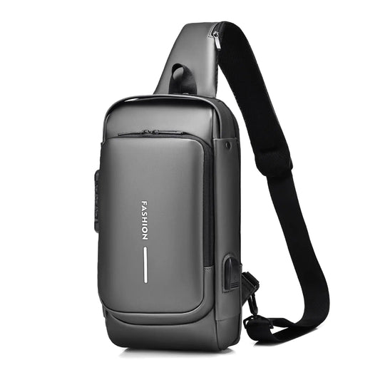 FANDARE Anti-theft Sling Bag Business Men Bag Chest Crossbody bags with USB Charging Port Waterproof Small Backpack for Outdoor Work Hiking Running Sport Travel Bag Gray